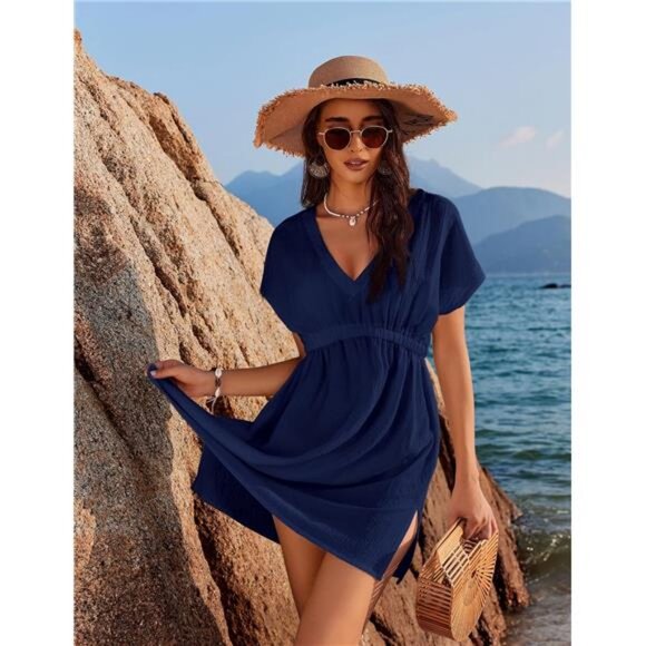 Bathing Suit Cover Ups for Women V Neck Swimsuit Cover Up Dress Beach Wear - Picture 2 of 7